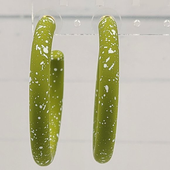 2" White Splatter Paint Olive Green Matte Hoop Earrings - Picture 7 of 11